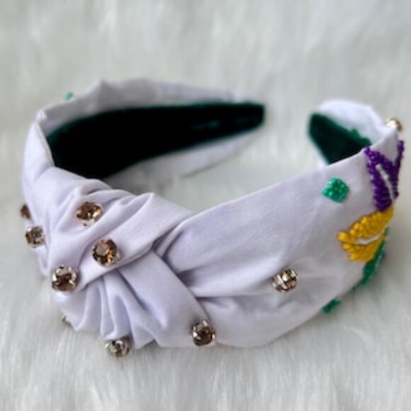 Carnival Mask Mardi Gras Beaded Knotted Headband - Picture 2 of 5
